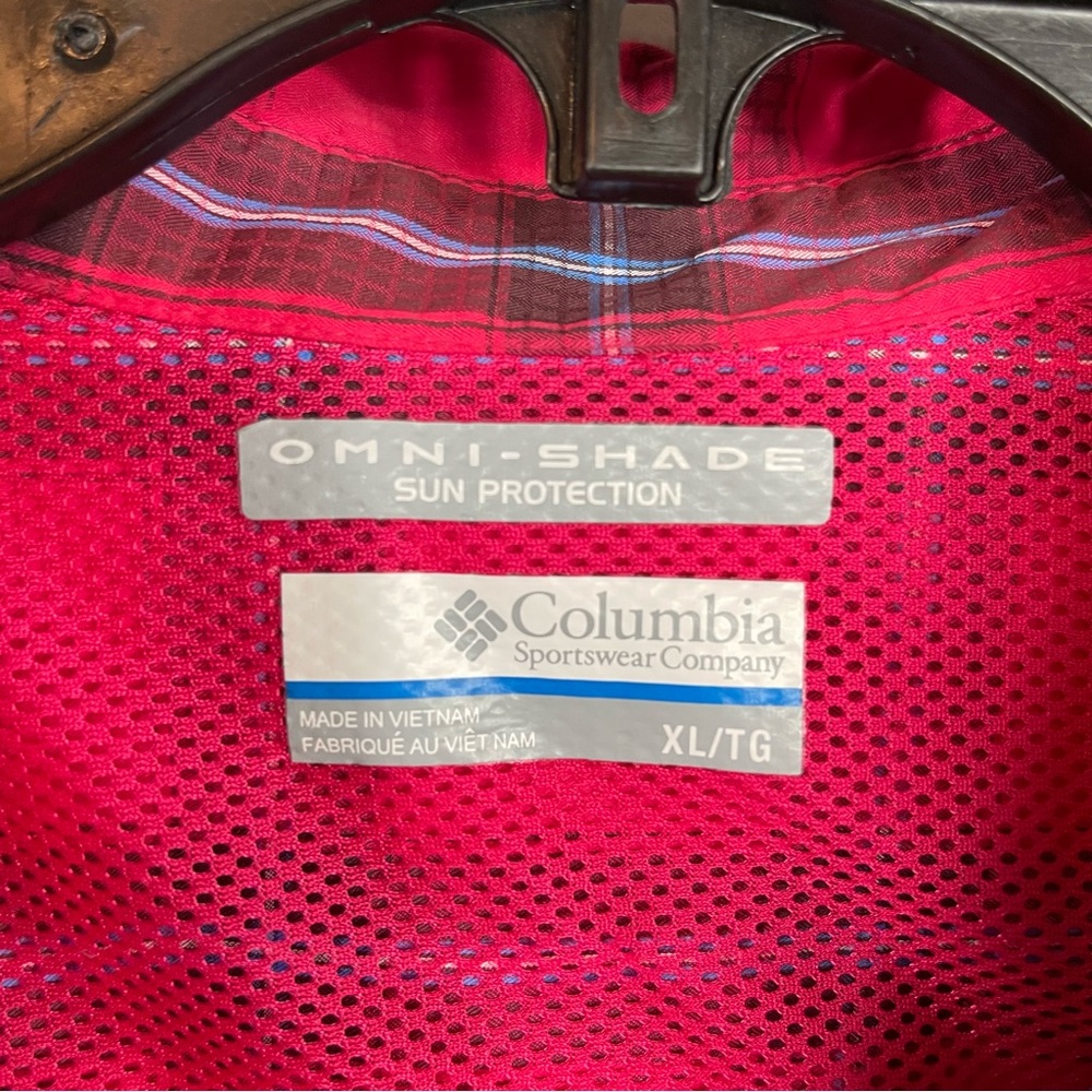 Columbia Omni-Shade Long Sleeve Plaid Shirt XL Red Zip Pocket Vented Back - Picture 9 of 11